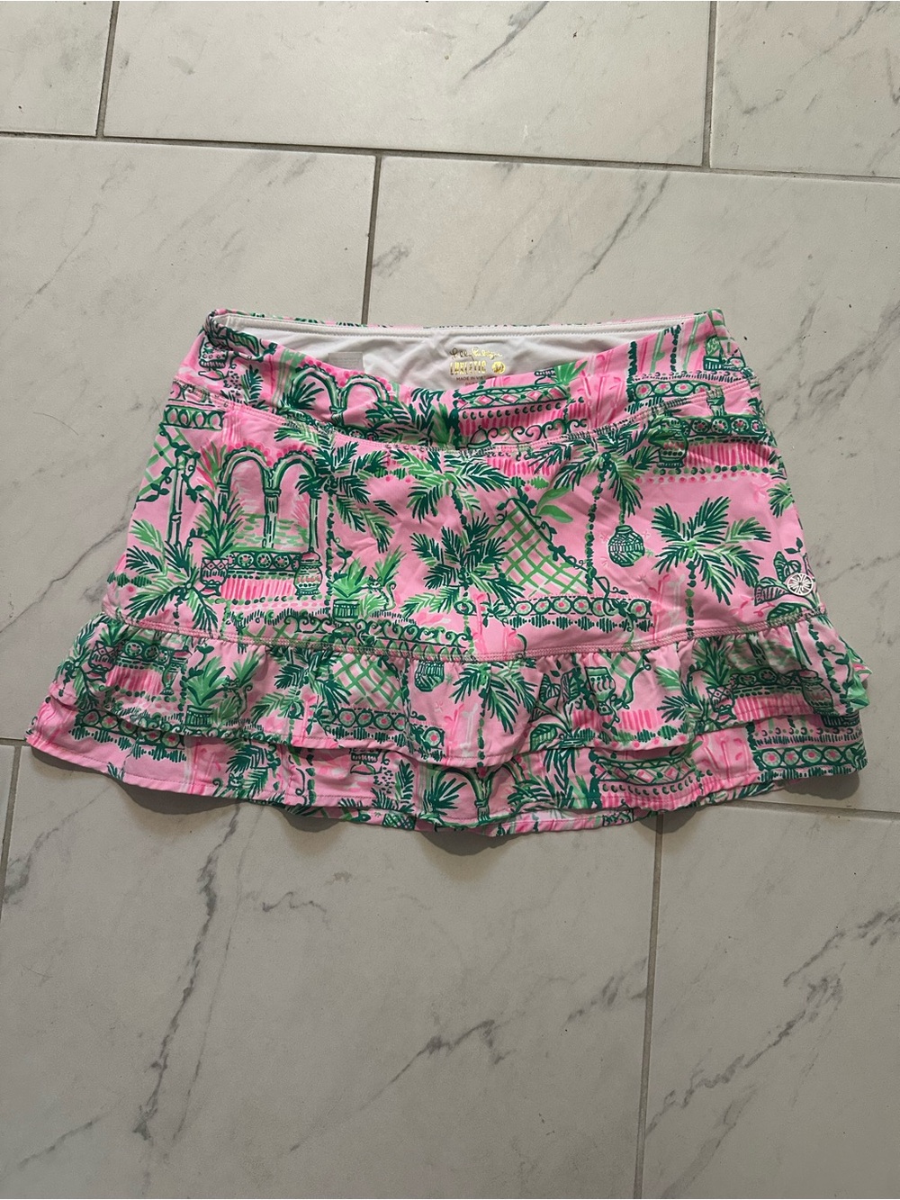 Lilly Pulitzer Pink & Green Tropical Ruffle Mini Skirt